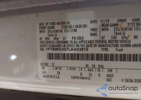 2020 Ford Transit-350 Cargo Van из США, поврежденный, VIN 1FTBW3UG7LKA03812